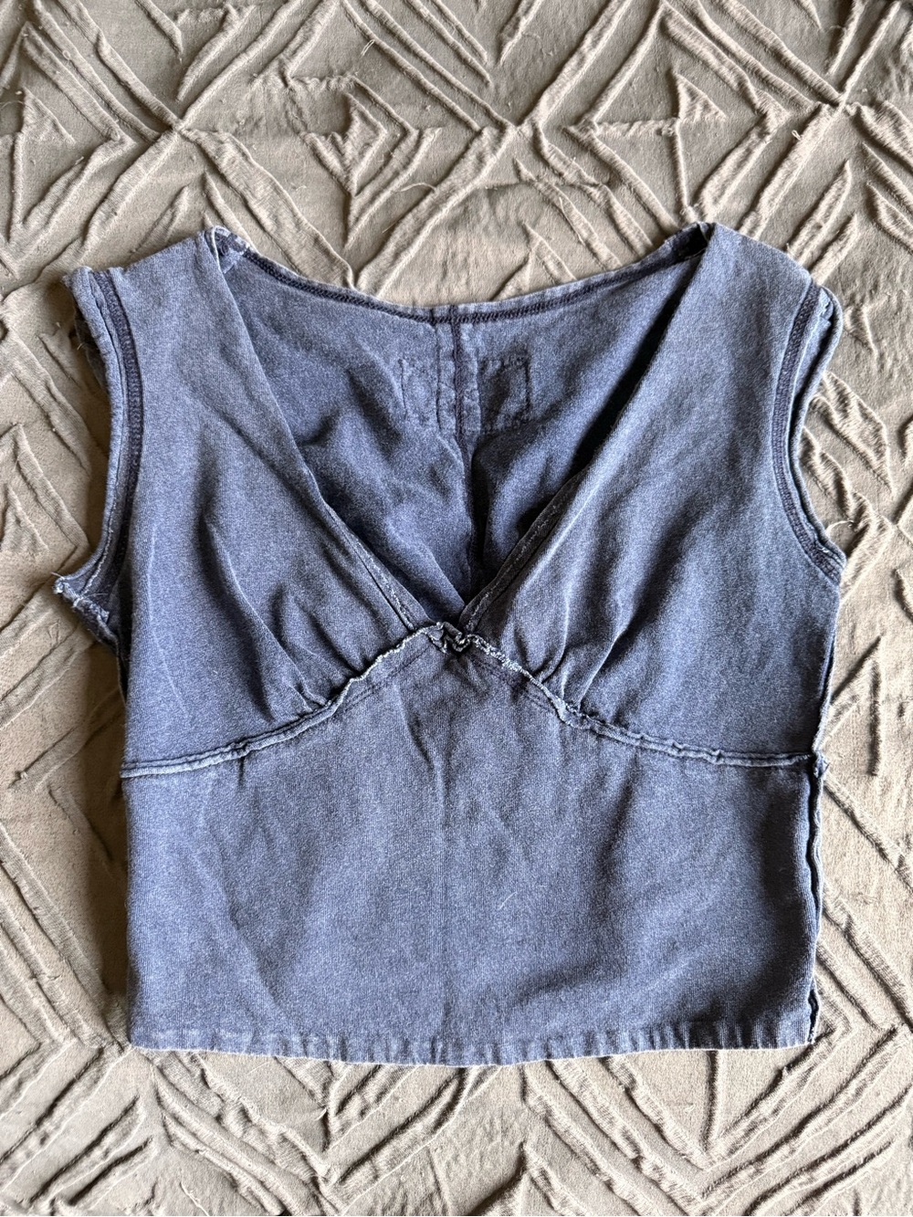 SHEIN Blue Denim V-Neck Cropped Top Size S – Smocked Back